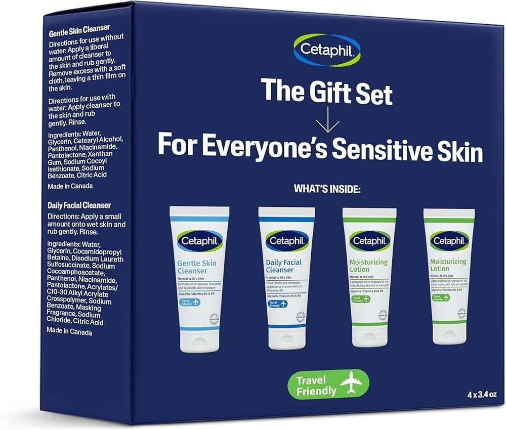 Cetaphil The Gift Set for Sensitive Skin, 4-Piece Travel Skincare Kit, 4 x 3.4 o